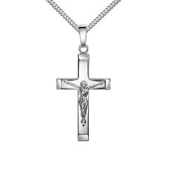 JEVELION Kruzifix Kreuz-Anhänger Silberkreuz Jesus Christus Kettenanhänger 925 Silber Mit Panzerkette 40 cm von JEVELION