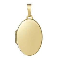 JEVELION Medaillon Anhänger für 2 Bilder 585 Gold Bild Amulett oval zum Öffnen für Damen mit Halskette und Schmuck-Etui von JEVELION