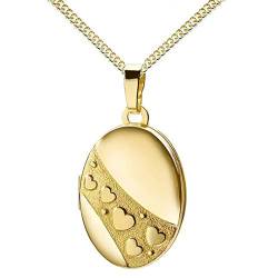 JEVELION Medaillon für 2 Bilder 585 Gold 14 Karat Bild Amulett mit Herzen zum Öffnen für Damen mit Halskette und Schmuck-Etui von JEVELION