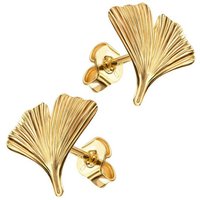 JEVELION Paar Ohrstecker Ginkgo 750 Gold (für Damen, Gold-Ohrringe), Ginkgostecker - Made in Germany von JEVELION