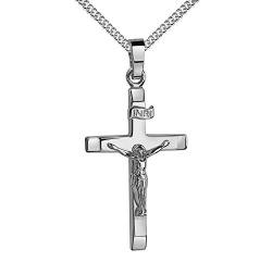 JEVELION Silber Kreuz-Anhänger Kruzifix Jesus Christus mit INRI-Gravur Kettenanhänger 925 Silber. Mit Kette 925 Silber - Kettenlänge 55 cm. von JEVELION