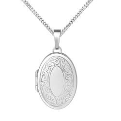 JEVELION Silberkette Medaillon Silber 925 für 2 Bilder Foto Amulett Anhänger zum Öffnen für Damen + Schmuck-Etui und Halskette Mit Halskette - Kettenlänge 50 cm. von JEVELION