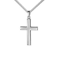 Kreuz-Anhänger mit Panzer-Kette großes Kreuz für Damen, Herren und Kinder in hochglanz poliert als Kettenanhänger 925 Sterling-Silber + Schmuck-Etui von JEVELION