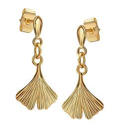 Ohrstecker Gold Ohrringe Gold 333 Gelbgold 8 Karat / 8K Ginkgoblatt-Motiv Gelbgold Ohrhänger Gold für Damen von JEVELION