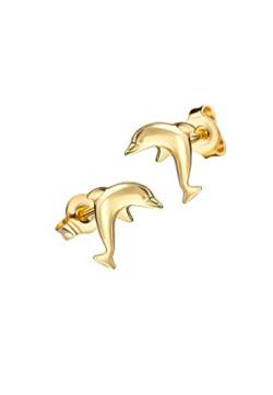 Ohrstecker mit Delfin vergoldet 925 Sterling-Silber Ohrschmuck Ohrringe Silber-vergoldet für Kinder und Damen von JEVELION