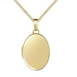 Schmuckset-Kleines Medaillon zum Öffnen Anhänger für 2 Bilder 585 Gold /14 Karat 14K / Bilder Amulett oval mit Kette und Schmuck-Etui Mit Panzer Kette 925 Silber vergoldet - Kettenlänge 36 cm. von JEVELION