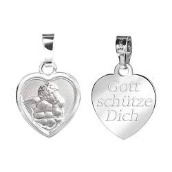 Schutz-Engel Herz-Anhänger Silber-Anhänger 925 Sterling Silber für Damen, Herren und Kinder mit Gravur Gott Schütze Dich als Kettenanhänger + Schmuck-Etui von JEVELION