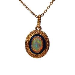 JEVLUH Kristall Opal Halskette,Weiße Opal Geburts Stein Vergoldete Halskette,Feuer Opal Ovale Wassertropfen Edelstein Statement Halskette for Frauen von JEVLUH