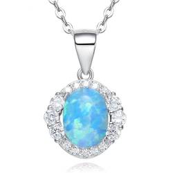 JEVLUH Opal Kristall Halskette,925er Sterling Silber,Feuer Opal Geburts Stein, Zierliche Statement Halskette For Frauen,Blau von JEVLUH