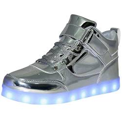 Unisex Leuchtschuhe LED Turnschuhe USB Aufladen Paare Schuhe High Top für Damen Herren Blinkende Turnschuhe, silber, 45 EU von JEVRITE