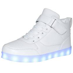 Unisex Leuchtschuhe LED Turnschuhe USB Aufladen Paare Schuhe High Top für Damen Herren Blinkende Turnschuhe, weiß, 36 2/3 EU von JEVRITE