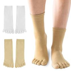JEVRKAPZ 2 Paar Zehensocken für Herren und Damen, Fünf-Finger-Crew-Socken, athletische Socken, atmungsaktive Zehensocken, Sport, Laufen, Weiß Khaki, Einheitsgr��e von JEVRKAPZ