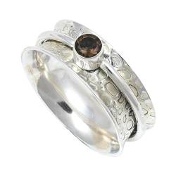 JEWELFORCE Rauchquarz Edelstein Spinner Ring 925 Sterling Silber Meditationsring Männer und Frauen Geschenkartikel handgefertigter Schmuck JSR-152J_51 (16.2) von JEWELFORCE