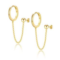 925 Sterling Silber Ohrringe Hängend Creolen Gold & Klein Ball Damen Ohrstecker Gold für Frauen Mädchen Huggie Ohrringe für Mehrere Ohrlöcher von JEWTOP