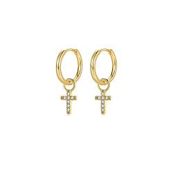 Creolen Gold Damen mit Kreuz Anhänger für Mädchen Frauen | Klein Gold Kreuz Ohrringe Ohrhänger Gold Creolen Set von JEWTOP