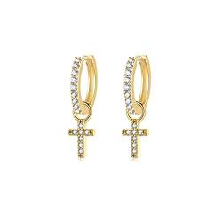 Creolen Gold Damen mit Kreuz Anhänger für Mädchen Frauen | Ohrringe Gold Ohrhänger Kreuz Ohrringe Creolen Klein Set von JEWTOP