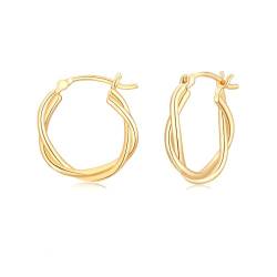 Creolen Gold Twisted Hoop Ohrringe für Mädchen Frauen, 14 Karat Vergoldet Creolen Hypoallergene Schlafen Ohrringe für Damen Herren von JEWTOP