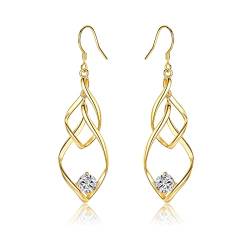 Ohrringe Gold für Damen Herren Mädchen, Ohrstecker Silber 925 mit Zirkonia Ohrringe Gold Hängend Lang Dangly Ohrhänger von JEWTOP