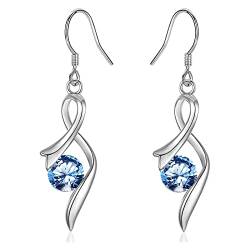 Ohrringe Hängend Damen Silber Ohrhänger hängende 925 Silber Ohrringe mit funkelnedem Marineblau Zirkonia von JEWTOP