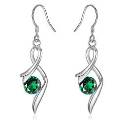 Ohrringe Hängend Damen Silber Ohrhänger hängende 925 Silber Ohrringe mit funkelnedem Smaragde Zirkonia von JEWTOP