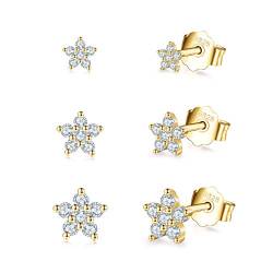 Ohrstecker Gold Klein Ohrringe Set | 14 Vergoldet Ohrringe mit 5A Zirkonia Schmuck Geschenke für Damen Mädchen Frauen Herren 3mm/4mm/5mm von JEWTOP