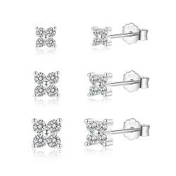 Ohrstecker Set | 3 Paar Ohrringe Silber 925 mit Zirkonia Funkelnd Klein Ohrstecker Silber für Damen Herren Mädchen Zierliche Knorpel Tragus Helix 2,5mm/3,5mm/4mm von JEWTOP