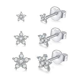 Ohrstecker Silber 925 Ohrringe Set für Damen Herren Mädchen | Kleine Ohrstecker mit 5A Zirkonia Geschenke Frauen klein Knorpel Tragus Ohrringe 3mm/4mm/5mm von JEWTOP