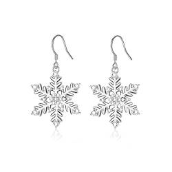 Weihnachtsgeschenke für Damen, Silber Hängend Ohrringe funkelnde Zirkonia-Schneeflocke Ohrhänger Haken-ohrringe für Frauen Mädchen, Schneeflocken-Schmuck von JEWTOP