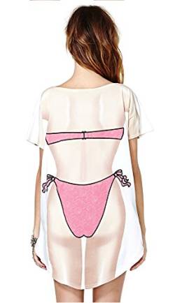 JEYKAY Damen dame nette bikini-druck vertuschung t-shirt-loses langes kleid x-Groß weiß von JEYKAY