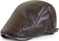 JFAN Baskenmützen für Männer Flatcap Herren Schiebermütze Damen Herren Barett aus Gurte PU Leder Einstellbar Winter,Braun,One Size von JFAN