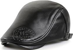 JFAN Baskenmützen für Männer Flatcap Herren Schiebermütze Damen Herren Barett aus Gurte PU Leder Einstellbar Winter,Schwarz,One Size von JFAN