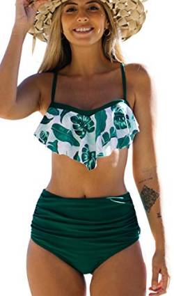 JFAN Bikini Damen Set Push Up Rüschen mit Blumendruck Hochtaillierter Bikini Bekleidung von JFAN