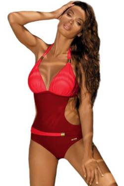 JFAN Damen Badeanzug V Ausschnitt Monokini Bauchkontrolle Bauchweg Einteilige Bademode Farbblock Swimsuit Halfter Rückenfrei Siamese Schwimmanzug Ferien Burgundisch M von JFAN