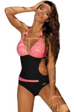 JFAN Damen Badeanzug V Ausschnitt Monokini Bauchkontrolle Bauchweg Einteilige Bademode Farbblock Swimsuit Halfter Rückenfrei Siamese Schwimmanzug Ferien Schwarz L von JFAN