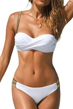 JFAN Damen Bikini Set Push-up Bademode Zweiteilige Bikini Bottom Mit Goldenem Gürtel Klassischer Bikini von JFAN