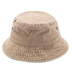 JFAN Fischerhut Unisex Eimer Hut Sommer Einfachheit Hut UV Schutz Doppelte Retro Abnutzung Sonnenhut Faltbar Segeltuch Hat,56-58CM Khaki/Sand,OS von JFAN