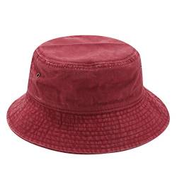 JFAN Fischerhut Unisex Eimer Hut Sommer Einfachheit Hut UV Schutz Doppelte Retro Abnutzung Sonnenhut Faltbar Segeltuch Hat 56-58CM Weinrot von JFAN