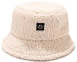 JFAN Fischerhut Unisex Lächelndes Gesicht Damen Unisex Winter Warm Plüsch Eimer Hut Draussen Beige One Size von JFAN