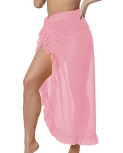 JFAN Frauen Pareo Meer Chiffon Strand Wrap Strand Wrap mit Rüschen Rand Baden Wrap für Frauen Bikini Cover Up,Rosa,Einheitsgröße von JFAN