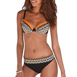 JFAN Frauen Underwired Padded Bikini Set Tribal Print Sportliche Bikini Push Up Badeanzug Beachwear im Retro-Stil von JFAN