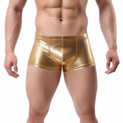 JFAN Herren Boxershorts mit Bulge Pouch Shiny Metallic Optik Sexy Unterwäsche für Männer(Gold,M) von JFAN