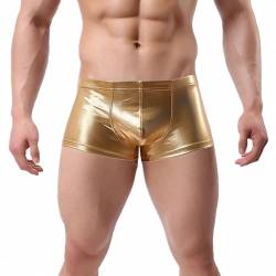 JFAN Herren Boxershorts mit Bulge Pouch Shiny Metallic Optik Sexy Unterwäsche für Männer(Gold,XL) von JFAN