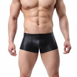 JFAN Herren Boxershorts mit Bulge Pouch Shiny Metallic Optik Sexy Unterwäsche für Männer（Schwarz,L von JFAN