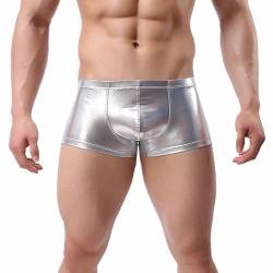 JFAN Herren Boxershorts mit Bulge Pouch Shiny Metallic Optik Sexy Unterwäsche für Männer(Silber,XXL) von JFAN