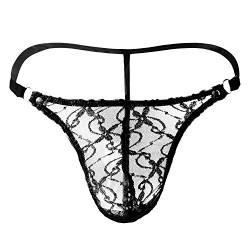 JFAN Männer Tanga Slips Herrentanga aus Spitze mit Blumendruck Mini-String Unterwäsche Schwarz von JFAN