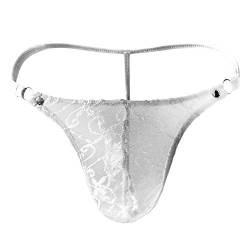 JFAN Männer Tanga Slips Herrentanga aus Spitze mit Blumendruck Mini-String Unterwäsche Weiß von JFAN