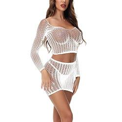 JFAN Netzkleider Damen Dessous Mesh Dessous Set NachtwäSche UnterwäSche Fischnetz Lingerie Bodysuit Dessous für Frau Einheitsgröße Weiß Einheitsgröße von JFAN