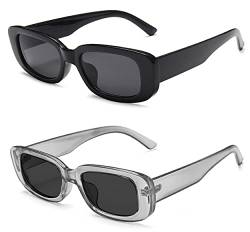 JFAN Retro Sonnenbrille Herren Damen mit UV Schutz Sunglasses Mode Rechteckige Vintage Sonnenbrille Schwarz+Grau-Schwarz von JFAN
