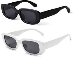 JFAN Retro Sonnenbrille Herren Damen mit UV Schutz Sunglasses Mode Rechteckige Vintage Sonnenbrille Schwarz + Weiß von JFAN