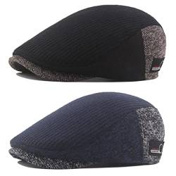 JFAN SchiebermüTze Herren Baumwolle SchirmmüTze Herren Einstellbar Newsboy Cap Flatcap Barett Herren,Schwarz + Marineblau Einheitsgröße von JFAN